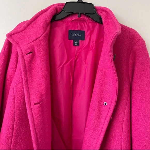 Lands' End Women's Vibrant Pink Boiled Wool Pea Coat 16W - Picture 4 of 14